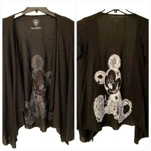 Lauren Moshi Black Long Sleeve Open Cardigan with White Mickey Graphic